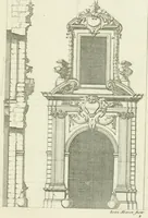 An illustration from Petit uvre d'architecture de Jean Marot, architecte et graveur, ou, Recueil des plans, elevations & coupes de divers anciens edifices de Paris, & de la sépulture des Valois, à S. Denis, avec diverses suites de tombeaux, epitaphes, chapelles, retables d'autels, tabernacles, portes cocheres & autres, &c. & plusieurs petits temples dans le goût antique, qui n'ont jamais paru (1764)