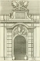 An illustration from Petit uvre d'architecture de Jean Marot, architecte et graveur, ou, Recueil des plans, elevations & coupes de divers anciens edifices de Paris, & de la sépulture des Valois, à S. Denis, avec diverses suites de tombeaux, epitaphes, chapelles, retables d'autels, tabernacles, portes cocheres & autres, &c. & plusieurs petits temples dans le goût antique, qui n'ont jamais paru (1764)