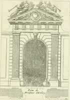 An illustration from Petit uvre d'architecture de Jean Marot, architecte et graveur, ou, Recueil des plans, elevations & coupes de divers anciens edifices de Paris, & de la sépulture des Valois, à S. Denis, avec diverses suites de tombeaux, epitaphes, chapelles, retables d'autels, tabernacles, portes cocheres & autres, &c. & plusieurs petits temples dans le goût antique, qui n'ont jamais paru (1764)