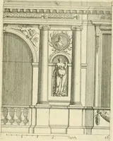 An illustration from Petit uvre d'architecture de Jean Marot, architecte et graveur, ou, Recueil des plans, elevations & coupes de divers anciens edifices de Paris, & de la sépulture des Valois, à S. Denis, avec diverses suites de tombeaux, epitaphes, chapelles, retables d'autels, tabernacles, portes cocheres & autres, &c. & plusieurs petits temples dans le goût antique, qui n'ont jamais paru (1764)