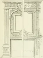 An illustration from Petit uvre d'architecture de Jean Marot, architecte et graveur, ou, Recueil des plans, elevations & coupes de divers anciens edifices de Paris, & de la sépulture des Valois, à S. Denis, avec diverses suites de tombeaux, epitaphes, chapelles, retables d'autels, tabernacles, portes cocheres & autres, &c. & plusieurs petits temples dans le goût antique, qui n'ont jamais paru (1764)