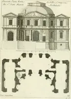 An illustration from Petit uvre d'architecture de Jean Marot, architecte et graveur, ou, Recueil des plans, elevations & coupes de divers anciens edifices de Paris, & de la sépulture des Valois, à S. Denis, avec diverses suites de tombeaux, epitaphes, chapelles, retables d'autels, tabernacles, portes cocheres & autres, &c. & plusieurs petits temples dans le goût antique, qui n'ont jamais paru (1764)