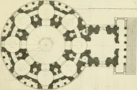 An illustration from Petit uvre d'architecture de Jean Marot, architecte et graveur, ou, Recueil des plans, elevations & coupes de divers anciens edifices de Paris, & de la sépulture des Valois, à S. Denis, avec diverses suites de tombeaux, epitaphes, chapelles, retables d'autels, tabernacles, portes cocheres & autres, &c. & plusieurs petits temples dans le goût antique, qui n'ont jamais paru (1764)