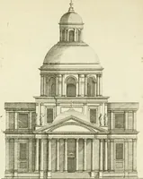 An illustration from Petit uvre d'architecture de Jean Marot, architecte et graveur, ou, Recueil des plans, elevations & coupes de divers anciens edifices de Paris, & de la sépulture des Valois, à S. Denis, avec diverses suites de tombeaux, epitaphes, chapelles, retables d'autels, tabernacles, portes cocheres & autres, &c. & plusieurs petits temples dans le goût antique, qui n'ont jamais paru (1764)