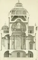 An illustration from Petit uvre d'architecture de Jean Marot, architecte et graveur, ou, Recueil des plans, elevations & coupes de divers anciens edifices de Paris, & de la sépulture des Valois, à S. Denis, avec diverses suites de tombeaux, epitaphes, chapelles, retables d'autels, tabernacles, portes cocheres & autres, &c. & plusieurs petits temples dans le goût antique, qui n'ont jamais paru (1764)