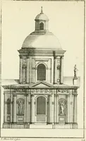 An illustration from Petit uvre d'architecture de Jean Marot, architecte et graveur, ou, Recueil des plans, elevations & coupes de divers anciens edifices de Paris, & de la sépulture des Valois, à S. Denis, avec diverses suites de tombeaux, epitaphes, chapelles, retables d'autels, tabernacles, portes cocheres & autres, &c. & plusieurs petits temples dans le goût antique, qui n'ont jamais paru (1764)