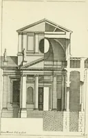 An illustration from Petit uvre d'architecture de Jean Marot, architecte et graveur, ou, Recueil des plans, elevations & coupes de divers anciens edifices de Paris, & de la sépulture des Valois, à S. Denis, avec diverses suites de tombeaux, epitaphes, chapelles, retables d'autels, tabernacles, portes cocheres & autres, &c. & plusieurs petits temples dans le goût antique, qui n'ont jamais paru (1764)