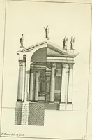 An illustration from Petit uvre d'architecture de Jean Marot, architecte et graveur, ou, Recueil des plans, elevations & coupes de divers anciens edifices de Paris, & de la sépulture des Valois, à S. Denis, avec diverses suites de tombeaux, epitaphes, chapelles, retables d'autels, tabernacles, portes cocheres & autres, &c. & plusieurs petits temples dans le goût antique, qui n'ont jamais paru (1764)