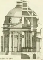 An illustration from Petit uvre d'architecture de Jean Marot, architecte et graveur, ou, Recueil des plans, elevations & coupes de divers anciens edifices de Paris, & de la sépulture des Valois, à S. Denis, avec diverses suites de tombeaux, epitaphes, chapelles, retables d'autels, tabernacles, portes cocheres & autres, &c. & plusieurs petits temples dans le goût antique, qui n'ont jamais paru (1764)