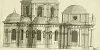An illustration from Petit uvre d'architecture de Jean Marot, architecte et graveur, ou, Recueil des plans, elevations & coupes de divers anciens edifices de Paris, & de la sépulture des Valois, à S. Denis, avec diverses suites de tombeaux, epitaphes, chapelles, retables d'autels, tabernacles, portes cocheres & autres, &c. & plusieurs petits temples dans le goût antique, qui n'ont jamais paru (1764)