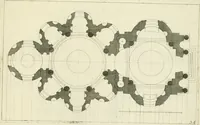 An illustration from Petit uvre d'architecture de Jean Marot, architecte et graveur, ou, Recueil des plans, elevations & coupes de divers anciens edifices de Paris, & de la sépulture des Valois, à S. Denis, avec diverses suites de tombeaux, epitaphes, chapelles, retables d'autels, tabernacles, portes cocheres & autres, &c. & plusieurs petits temples dans le goût antique, qui n'ont jamais paru (1764)