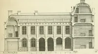 An illustration from Petit uvre d'architecture de Jean Marot, architecte et graveur, ou, Recueil des plans, elevations & coupes de divers anciens edifices de Paris, & de la sépulture des Valois, à S. Denis, avec diverses suites de tombeaux, epitaphes, chapelles, retables d'autels, tabernacles, portes cocheres & autres, &c. & plusieurs petits temples dans le goût antique, qui n'ont jamais paru (1764)