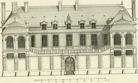 An illustration from Petit uvre d'architecture de Jean Marot, architecte et graveur, ou, Recueil des plans, elevations & coupes de divers anciens edifices de Paris, & de la sépulture des Valois, à S. Denis, avec diverses suites de tombeaux, epitaphes, chapelles, retables d'autels, tabernacles, portes cocheres & autres, &c. & plusieurs petits temples dans le goût antique, qui n'ont jamais paru (1764)