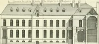 An illustration from Petit uvre d'architecture de Jean Marot, architecte et graveur, ou, Recueil des plans, elevations & coupes de divers anciens edifices de Paris, & de la sépulture des Valois, à S. Denis, avec diverses suites de tombeaux, epitaphes, chapelles, retables d'autels, tabernacles, portes cocheres & autres, &c. & plusieurs petits temples dans le goût antique, qui n'ont jamais paru (1764)