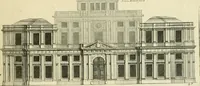 An illustration from Petit uvre d'architecture de Jean Marot, architecte et graveur, ou, Recueil des plans, elevations & coupes de divers anciens edifices de Paris, & de la sépulture des Valois, à S. Denis, avec diverses suites de tombeaux, epitaphes, chapelles, retables d'autels, tabernacles, portes cocheres & autres, &c. & plusieurs petits temples dans le goût antique, qui n'ont jamais paru (1764)