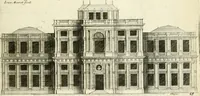 An illustration from Petit uvre d'architecture de Jean Marot, architecte et graveur, ou, Recueil des plans, elevations & coupes de divers anciens edifices de Paris, & de la sépulture des Valois, à S. Denis, avec diverses suites de tombeaux, epitaphes, chapelles, retables d'autels, tabernacles, portes cocheres & autres, &c. & plusieurs petits temples dans le goût antique, qui n'ont jamais paru (1764)