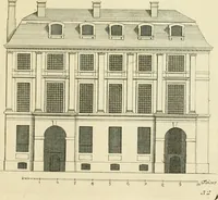 An illustration from Petit uvre d'architecture de Jean Marot, architecte et graveur, ou, Recueil des plans, elevations & coupes de divers anciens edifices de Paris, & de la sépulture des Valois, à S. Denis, avec diverses suites de tombeaux, epitaphes, chapelles, retables d'autels, tabernacles, portes cocheres & autres, &c. & plusieurs petits temples dans le goût antique, qui n'ont jamais paru (1764)