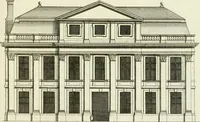 An illustration from Petit uvre d'architecture de Jean Marot, architecte et graveur, ou, Recueil des plans, elevations & coupes de divers anciens edifices de Paris, & de la sépulture des Valois, à S. Denis, avec diverses suites de tombeaux, epitaphes, chapelles, retables d'autels, tabernacles, portes cocheres & autres, &c. & plusieurs petits temples dans le goût antique, qui n'ont jamais paru (1764)
