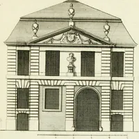 An illustration from Petit uvre d'architecture de Jean Marot, architecte et graveur, ou, Recueil des plans, elevations & coupes de divers anciens edifices de Paris, & de la sépulture des Valois, à S. Denis, avec diverses suites de tombeaux, epitaphes, chapelles, retables d'autels, tabernacles, portes cocheres & autres, &c. & plusieurs petits temples dans le goût antique, qui n'ont jamais paru (1764)
