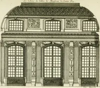 An illustration from Petit uvre d'architecture de Jean Marot, architecte et graveur, ou, Recueil des plans, elevations & coupes de divers anciens edifices de Paris, & de la sépulture des Valois, à S. Denis, avec diverses suites de tombeaux, epitaphes, chapelles, retables d'autels, tabernacles, portes cocheres & autres, &c. & plusieurs petits temples dans le goût antique, qui n'ont jamais paru (1764)