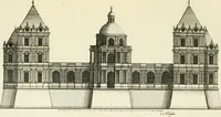 An illustration from Petit uvre d'architecture de Jean Marot, architecte et graveur, ou, Recueil des plans, elevations & coupes de divers anciens edifices de Paris, & de la sépulture des Valois, à S. Denis, avec diverses suites de tombeaux, epitaphes, chapelles, retables d'autels, tabernacles, portes cocheres & autres, &c. & plusieurs petits temples dans le goût antique, qui n'ont jamais paru (1764)