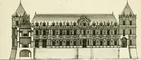 An illustration from Petit uvre d'architecture de Jean Marot, architecte et graveur, ou, Recueil des plans, elevations & coupes de divers anciens edifices de Paris, & de la sépulture des Valois, à S. Denis, avec diverses suites de tombeaux, epitaphes, chapelles, retables d'autels, tabernacles, portes cocheres & autres, &c. & plusieurs petits temples dans le goût antique, qui n'ont jamais paru (1764)