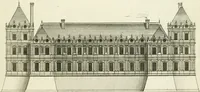 An illustration from Petit uvre d'architecture de Jean Marot, architecte et graveur, ou, Recueil des plans, elevations & coupes de divers anciens edifices de Paris, & de la sépulture des Valois, à S. Denis, avec diverses suites de tombeaux, epitaphes, chapelles, retables d'autels, tabernacles, portes cocheres & autres, &c. & plusieurs petits temples dans le goût antique, qui n'ont jamais paru (1764)