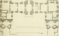 An illustration from Petit uvre d'architecture de Jean Marot, architecte et graveur, ou, Recueil des plans, elevations & coupes de divers anciens edifices de Paris, & de la sépulture des Valois, à S. Denis, avec diverses suites de tombeaux, epitaphes, chapelles, retables d'autels, tabernacles, portes cocheres & autres, &c. & plusieurs petits temples dans le goût antique, qui n'ont jamais paru (1764)