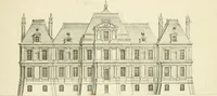 An illustration from Petit uvre d'architecture de Jean Marot, architecte et graveur, ou, Recueil des plans, elevations & coupes de divers anciens edifices de Paris, & de la sépulture des Valois, à S. Denis, avec diverses suites de tombeaux, epitaphes, chapelles, retables d'autels, tabernacles, portes cocheres & autres, &c. & plusieurs petits temples dans le goût antique, qui n'ont jamais paru (1764)