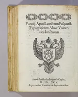An illustration from Pet. Pauli Thomaelli Vtinensis Eclogae duae. : Quarum altera inscribitur meduacus o thrinon altera meduacus o iroton (1595)