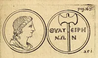 An illustration from Petri Petiti, philosophi, & Doct. medici De Amazonibus dissertatio, : quâ an verè extiterint, necne, variis ultro citroque conjecturis & argumentis disputatur. Multa etiam ad eam gentem pertinentia, ex antiquis monumentis eruuntur atque illustrantur (1685)