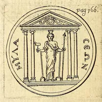 An illustration from Petri Petiti, philosophi, & Doct. medici De Amazonibus dissertatio, : quâ an verè extiterint, necne, variis ultro citroque conjecturis & argumentis disputatur. Multa etiam ad eam gentem pertinentia, ex antiquis monumentis eruuntur atque illustrantur (1685)