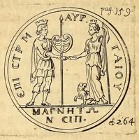 An illustration from Petri Petiti, philosophi, & Doct. medici De Amazonibus dissertatio, : quâ an verè extiterint, necne, variis ultro citroque conjecturis & argumentis disputatur. Multa etiam ad eam gentem pertinentia, ex antiquis monumentis eruuntur atque illustrantur (1685)