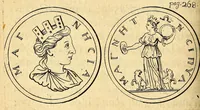 An illustration from Petri Petiti, philosophi, & Doct. medici De Amazonibus dissertatio, : quâ an verè extiterint, necne, variis ultro citroque conjecturis & argumentis disputatur. Multa etiam ad eam gentem pertinentia, ex antiquis monumentis eruuntur atque illustrantur (1685)