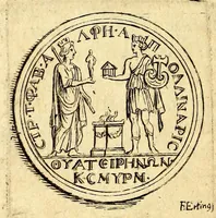 An illustration from Petri Petiti, philosophi, & Doct. medici De Amazonibus dissertatio, : quâ an verè extiterint, necne, variis ultro citroque conjecturis & argumentis disputatur. Multa etiam ad eam gentem pertinentia, ex antiquis monumentis eruuntur atque illustrantur (1685)