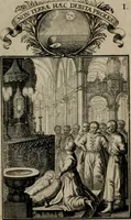 An illustration from Philosophia sacra, sive, Vita divi Stanislai Kostka, Soc. Jesu : iconismis et documentis moralibus illustr[a]ta, ac ejusdem divi praeviis apotheoseos honoribus humillimè consecrata (1715)