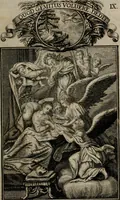 An illustration from Philosophia sacra, sive, Vita divi Stanislai Kostka, Soc. Jesu : iconismis et documentis moralibus illustr[a]ta, ac ejusdem divi praeviis apotheoseos honoribus humillimè consecrata (1715)