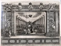 An illustration from Pietas victrix, sive, Flavius Constantinus Magnus, de Maxentio tyranno victor : acta Viennae ludis Caesareis augustissimo romanor. imperatori, Hungariae Bohemiaeque regi Leopoldo, a studiosa juventute Caesarei et Academici collegii Societatis Jesu, mense febrvario, die anno M.DC.LIX (1659)