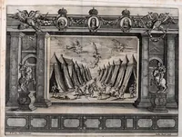 An illustration from Pietas victrix, sive, Flavius Constantinus Magnus, de Maxentio tyranno victor : acta Viennae ludis Caesareis augustissimo romanor. imperatori, Hungariae Bohemiaeque regi Leopoldo, a studiosa juventute Caesarei et Academici collegii Societatis Jesu, mense febrvario, die anno M.DC.LIX (1659)