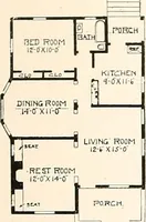 An illustration from The plan book of American dwellings : being a compilation of original home designs, showing actual photographic exteriors and floor plans of moderately priced bungalows, cottages, residences (1914)
