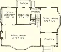 An illustration from The plan book of American dwellings : being a compilation of original home designs, showing actual photographic exteriors and floor plans of moderately priced bungalows, cottages, residences (1914)