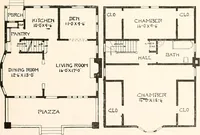 An illustration from The plan book of American dwellings : being a compilation of original home designs, showing actual photographic exteriors and floor plans of moderately priced bungalows, cottages, residences (1914)