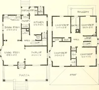 An illustration from The plan book of American dwellings : being a compilation of original home designs, showing actual photographic exteriors and floor plans of moderately priced bungalows, cottages, residences (1914)
