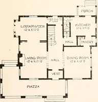 An illustration from The plan book of American dwellings : being a compilation of original home designs, showing actual photographic exteriors and floor plans of moderately priced bungalows, cottages, residences (1914)