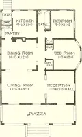 An illustration from The plan book of American dwellings : being a compilation of original home designs, showing actual photographic exteriors and floor plans of moderately priced bungalows, cottages, residences (1914)