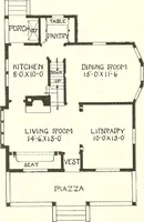 An illustration from The plan book of American dwellings : being a compilation of original home designs, showing actual photographic exteriors and floor plans of moderately priced bungalows, cottages, residences (1914)