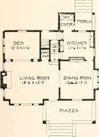 An illustration from The plan book of American dwellings : being a compilation of original home designs, showing actual photographic exteriors and floor plans of moderately priced bungalows, cottages, residences (1914)