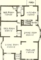 An illustration from The plan book of American dwellings : being a compilation of original home designs, showing actual photographic exteriors and floor plans of moderately priced bungalows, cottages, residences (1914)