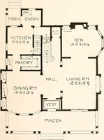 An illustration from The plan book of American dwellings : being a compilation of original home designs, showing actual photographic exteriors and floor plans of moderately priced bungalows, cottages, residences (1914)