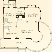 An illustration from The plan book of American dwellings : being a compilation of original home designs, showing actual photographic exteriors and floor plans of moderately priced bungalows, cottages, residences (1914)